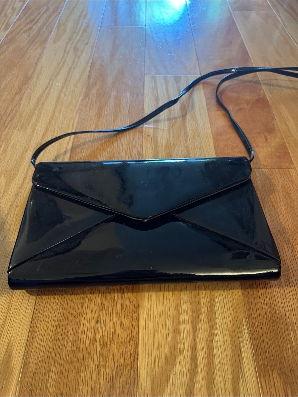 Black Patent Envelope Crossbody Bag - Women